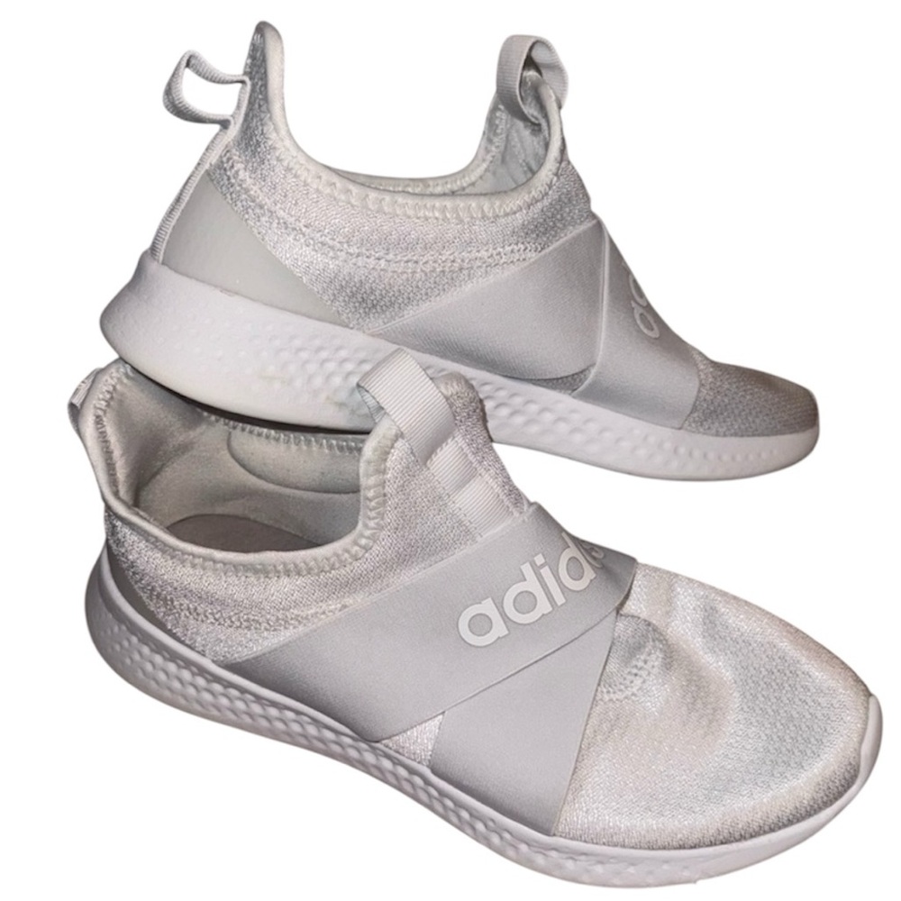 Adidas White Pure Motion Slip-On Sneakers with Elastic Strap - 7 Women’s